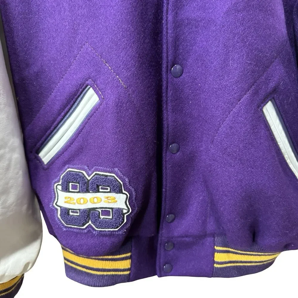 Vintage 2003 Letterman Jacket Varsity Purple Wool Leather Size 50 Jaguars